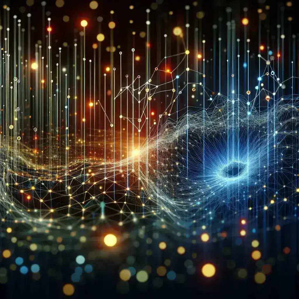 "Ilustración que representa el procesamiento de IA de bajo bit para la inferencia de borde, destacando su aplicación en dispositivos de IoT y su impacto en la eficiencia energética y velocidad de procesamiento."