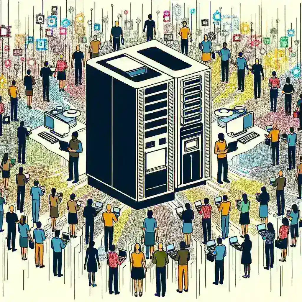 "Image depicting the role of BSC-CNS in democratizing supercomputing access, featuring advanced computational technology and diverse users collaborating on scientific research."